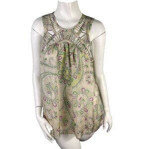 Anthropologie Leifnotes 100% Silk Paisley Print Lattice Trim Sleeveless Top 14‎